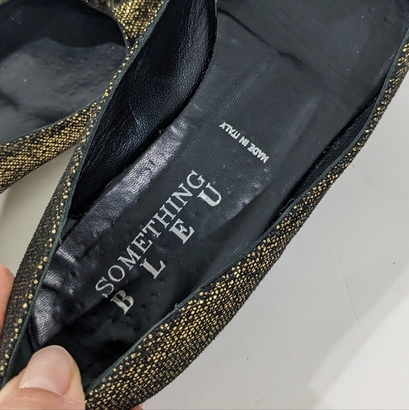 Something Bleu Women Black Gold Glitter Sparkly Flats Shoes Slip-On Bow Formal 8 - Picture 8 of 10